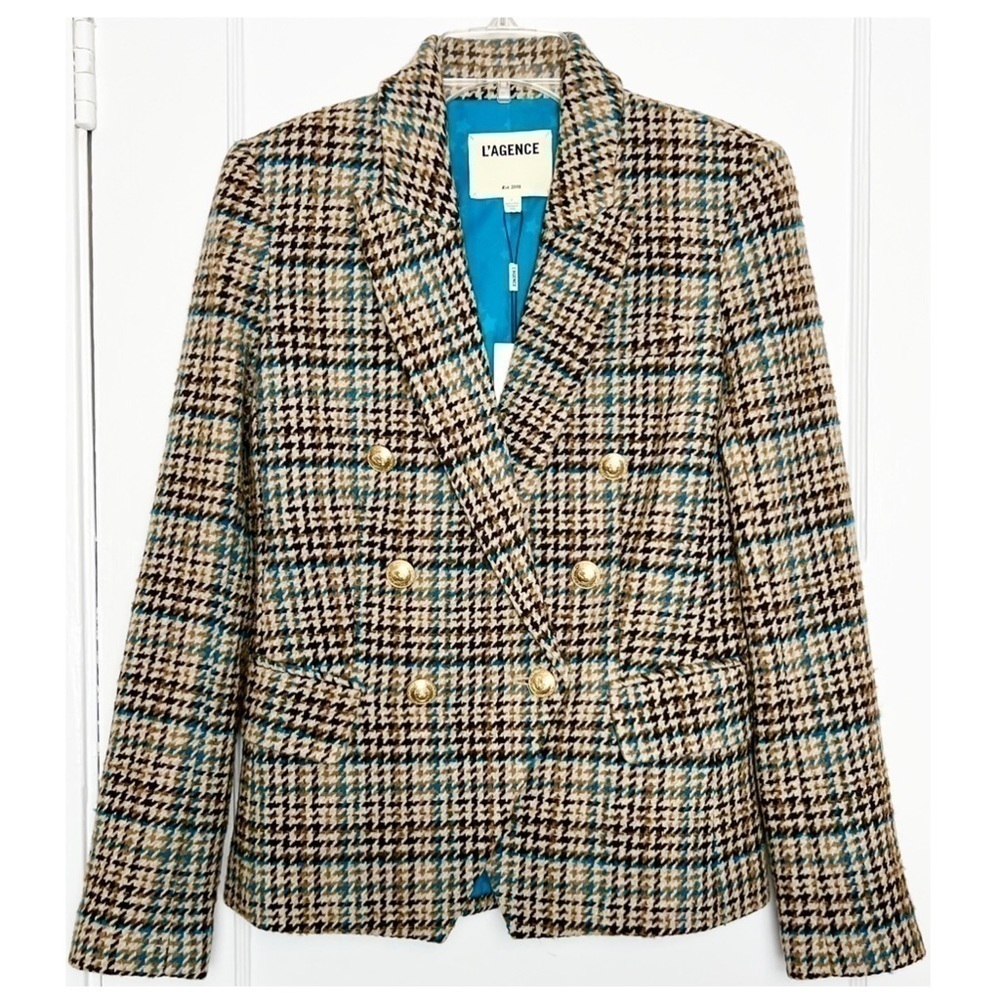 NWT L’AGENCE Kenzie Tweed Plaid Check Double Breasted Wool Academia Blazer 2 - Picture 9 of 16